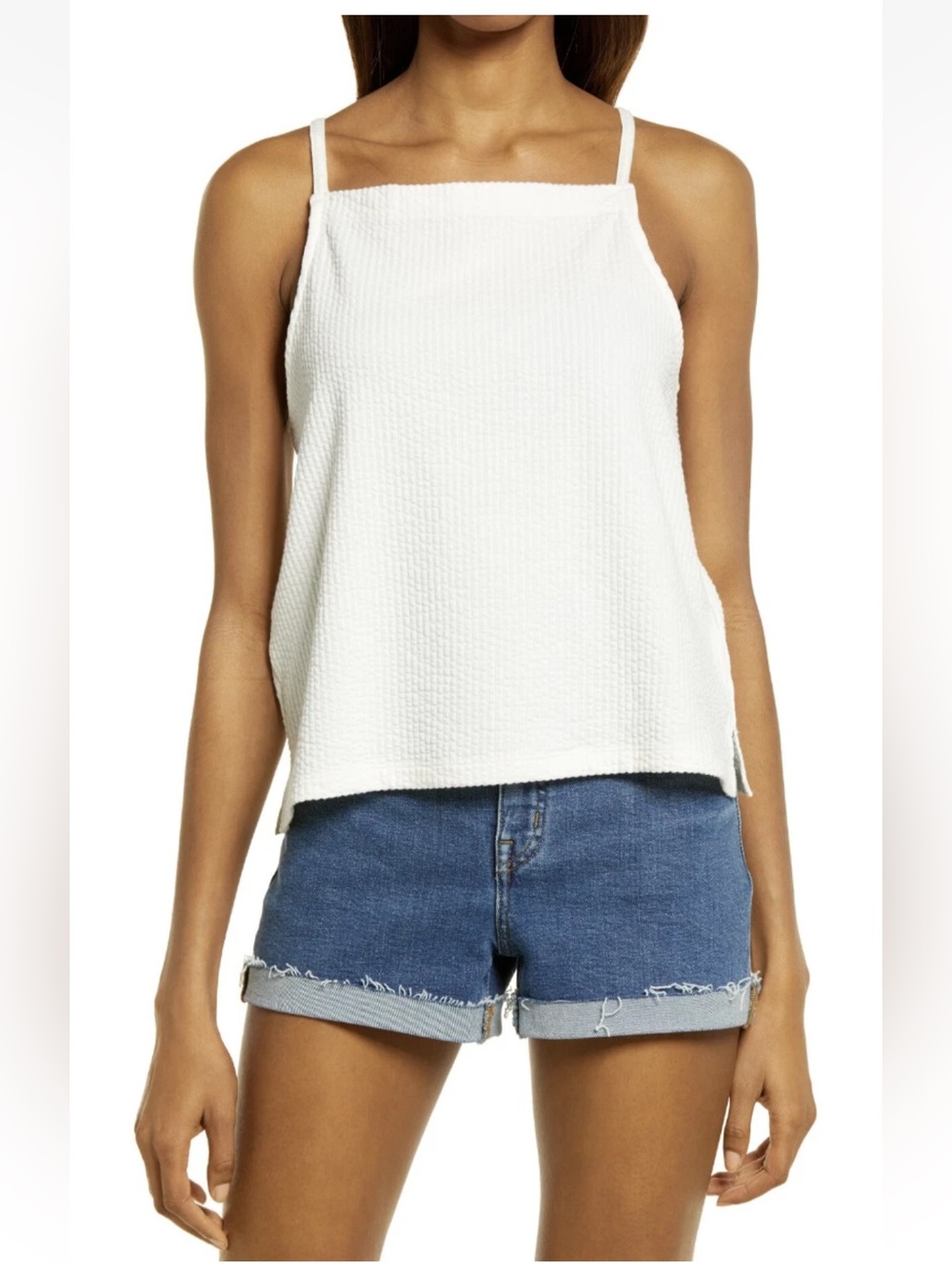 MADEWELL WHITE SLEEVELESS TEXTURAL SEERSUCKER APRON TANK TOP XL